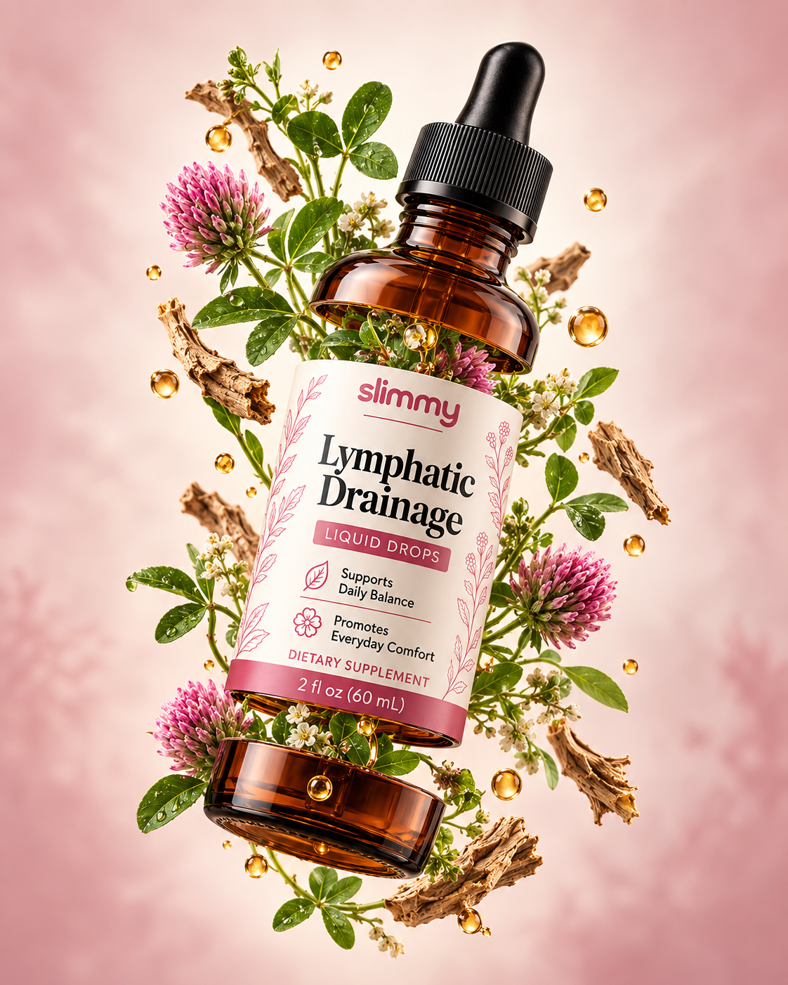 Slimmy Lymphatic Drainage Liquid Drops bottle with botanicals
